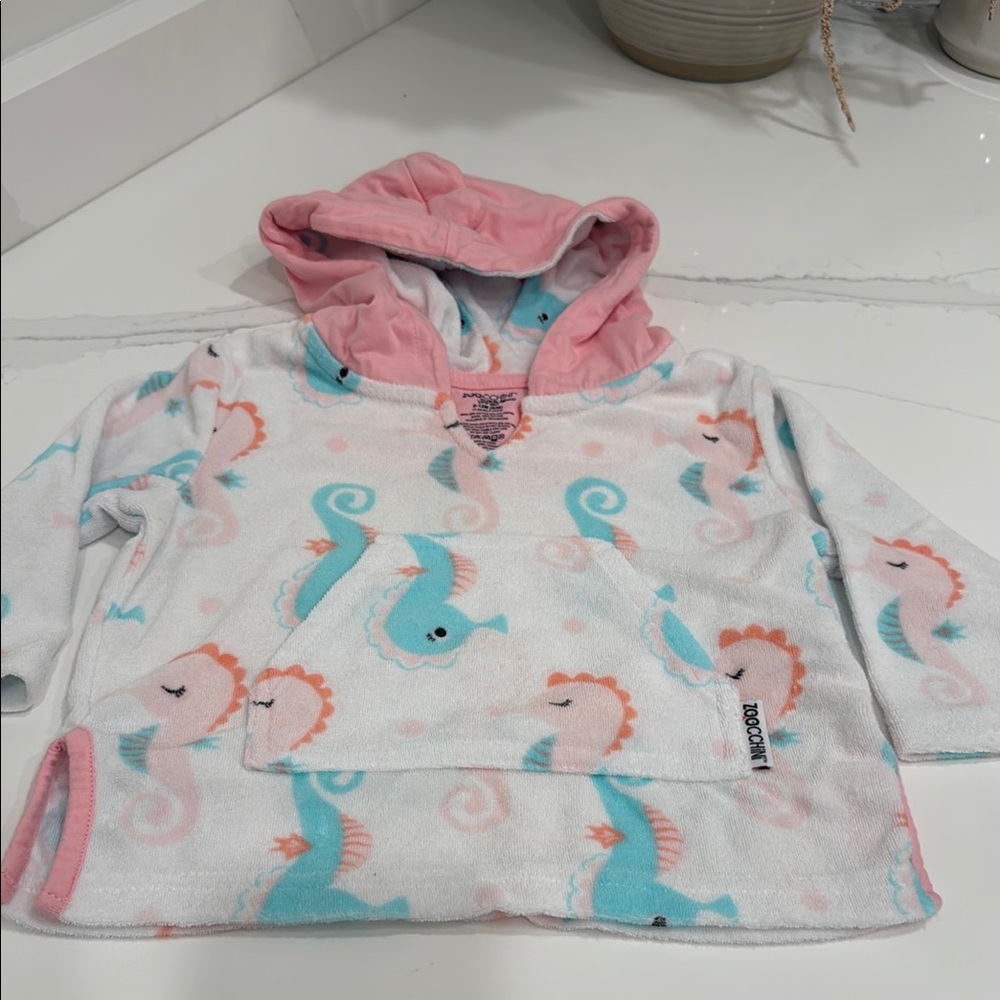 Zoocchini Pink and White Seahorse cover up